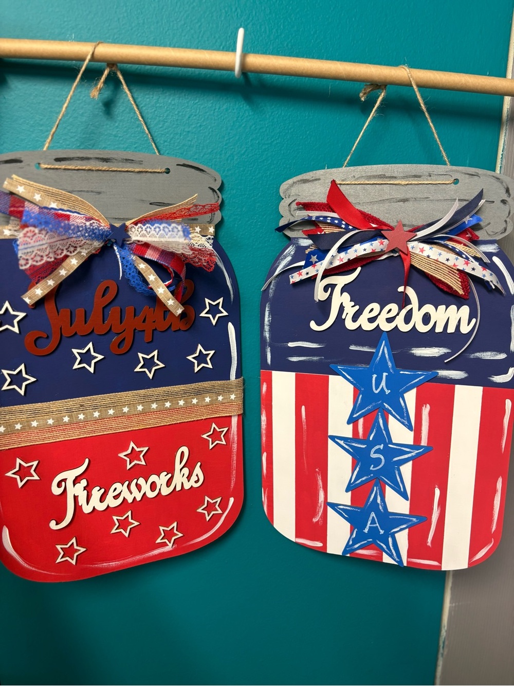 Patriotic Mason Jar Wall Signs - Freedom & Fireworks